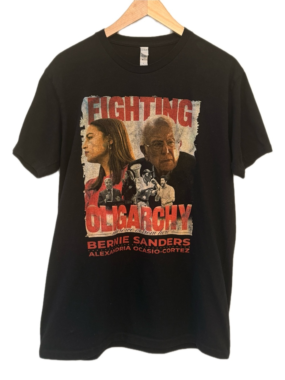 Fighting Oligarchy Bernie Sanders & AOC Graphic Tee - Black/Red